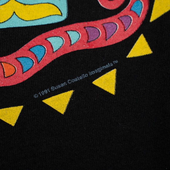 Vintage 1991 Susan Costello Sweatshirt XL Black Totem Pole Aztec Indian Pop Art - Picture 6 of 8